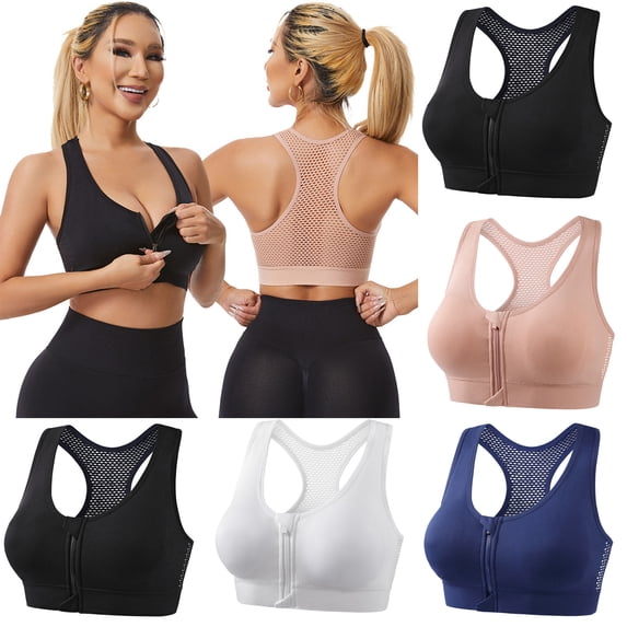 HOMBOM Sports Bras for Women Racerback High Impact Front Closure Black No Wire Womens Bras Workout 2XL