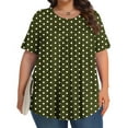 thumbnail image 1 of HOMBOM Spring Tops for Women Army Green Plus Size Short Sleeve Crew Neck Pleated Polka Dot Blouse 4XL, 1 of 6