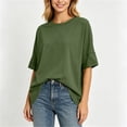 thumbnail image 1 of HOMBOM Spring Tops for Women Short Sleeve Army Green Pullover Casual Ladies T Shirts Crew Neck, 1 of 6