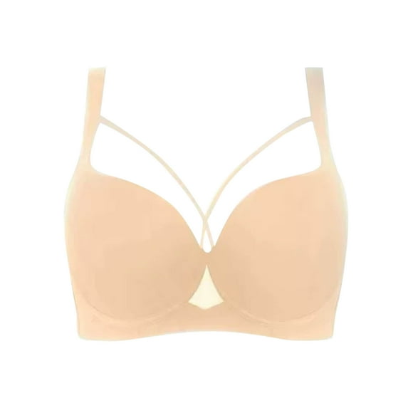 HOMBOM Spring Womens Bras Wireless Push-Up Full-Figure Brassiere Khaki Basic Full Coverage Spaghetti Straps Bras 36D