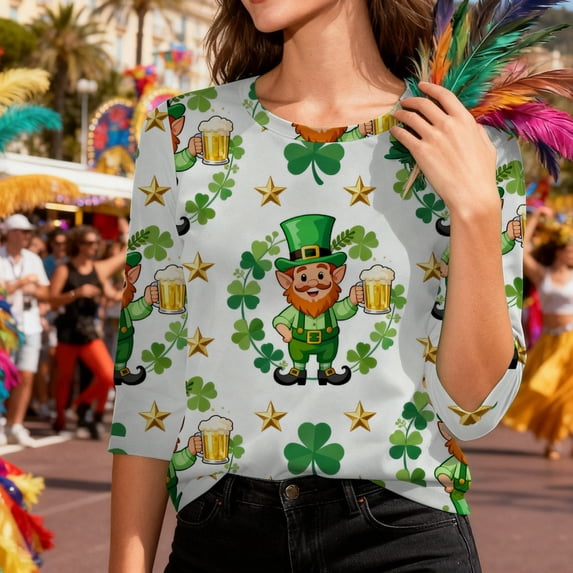 HOMBOM St.Patricks Day Shirts for Women Irish Graphic Tees Multicolor Trendy Ladies Tshirts Crewneck