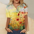 thumbnail image 1 of HOMBOM Summer Clothes for Women Floral Print Short Sleeve Yellow V-Neck Button Down Shirts Y2k Tops, 1 of 4