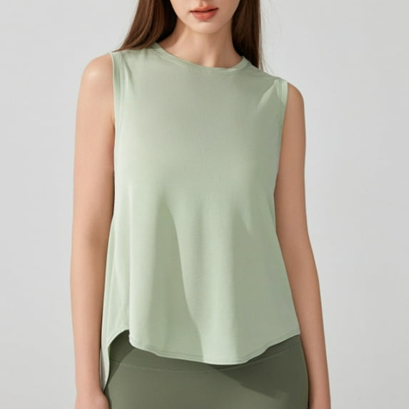 HOMBOM Summer Muscle Tops for Women Green Gym Crew Neck Solid Color Sleeveless Fitness Tee Shirt