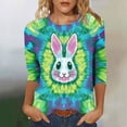 thumbnail image 1 of HOMBOM Summer T-Shirts for Women Graphic Tees 3/4 Sleeve Easter Bunny Print Crew Neck Ladies Tops Casual, 1 of 4