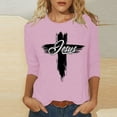 thumbnail image 1 of HOMBOM Summer Tops For Women 2024 3/4 Sleeve Pink Easter Cross Print Crew Neck Shirts Easter Shirts For Women L, 1 of 4