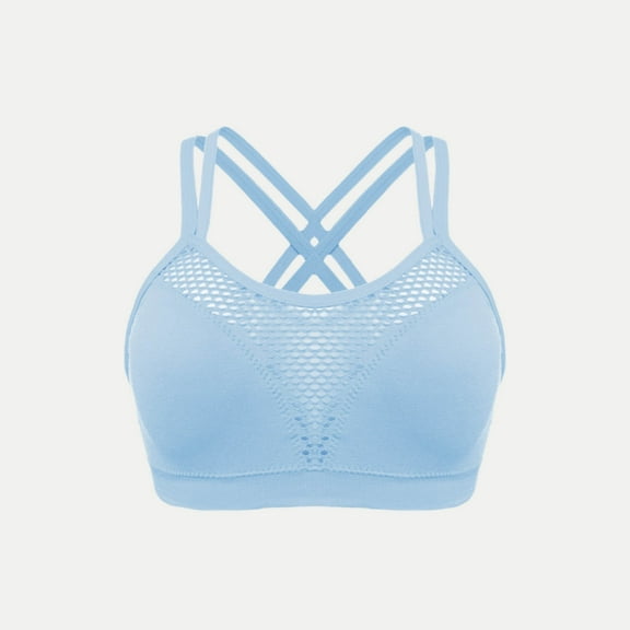HOMBOM Support Bras for Women Seamless No Underwire Sport Bras Yoga Basic Sky Blue Spaghetti Straps Brassiere L