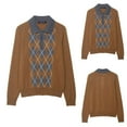 thumbnail image 1 of HOMBOM Sweaters for Women V Neck Argyle Brown Lightweight Fall Winter Ladies Sweater, 1 of 9