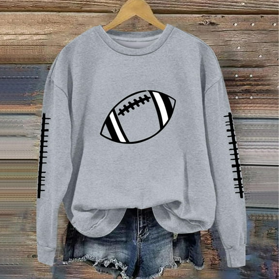 HOMBOM Sweatshirt for Women Gray Football Pullover Lightweight Trendy Crew Neck Long Sleeve Hoodless Womens Tops