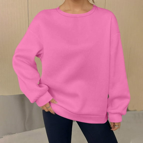HOMBOM Sweatshirt for Women Hoodless Pink Crew Neck Gym Winter Sports Pullover Long Sleeve Womens Tops