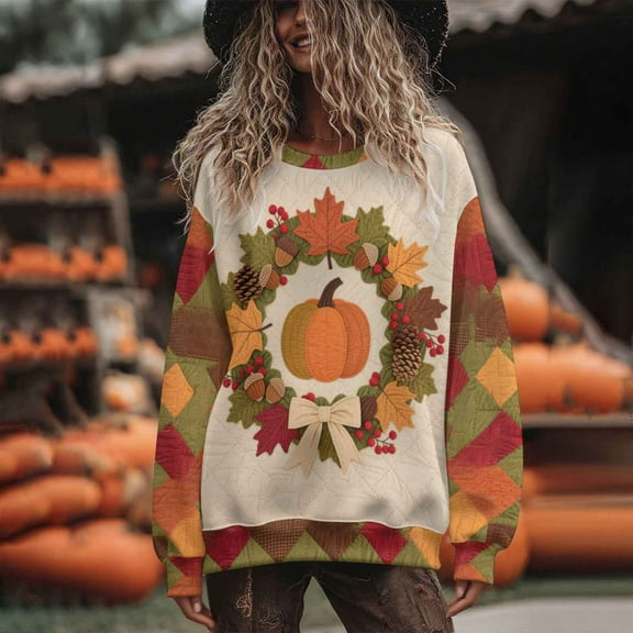 HOMBOM Sweatshirt for Women Solf Thanksgiving Pullover Long Sleeve Holiday Crew Neck Womens Tops