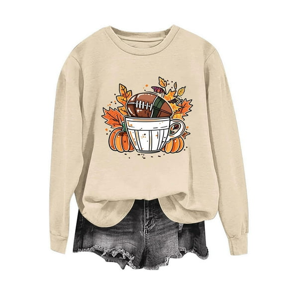 HOMBOM Sweatshirt for Women Winter Thanksgiving Pullover Graphic Long Sleeve Lightweight Crew Neck Womens Tops Khaki