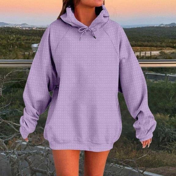 HOMBOM Sweatshirt for Women with Pocket Heavyweight Pullover Waffle Hooded Purple Plain Womens Tops Fall