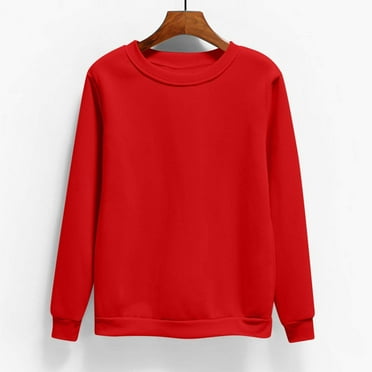 HOMBOM Sweatshirts For Women Trendy Red Plain Lightweight Crew Neck Pullover Casual Soft Long Sleeve Sweatshirt L