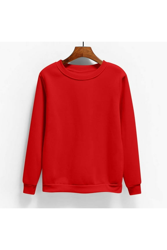Sweatshirts For Women Trendy Red Plain Lightweight Crew Neck Pullover Casual Soft Long Sleeve Sweatshirt L