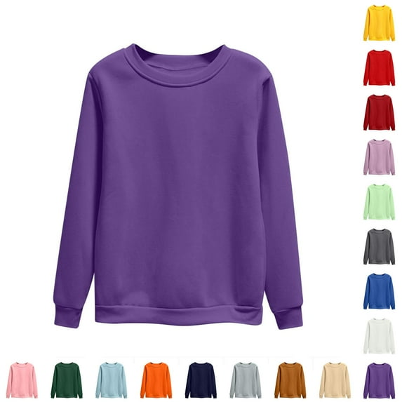 HOMBOM Sweatshirts Women Purple Plain Crew Neck Lightweight Casual Pullover Long Sleeve Soft Sweatshirt 2XL
