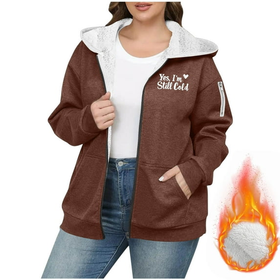 HOMBOM Sweatshirts for Women with Pocket Zip-Up Heavyweight Winter Fleece Long Sleeve Hooded Womens Jackets Brown