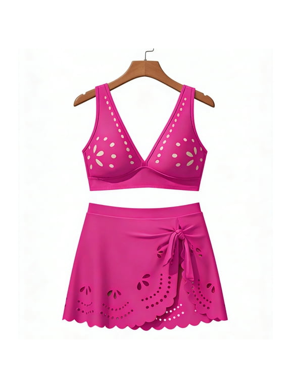 Swimsuit for Women High Cut Triangle Top with Swim Skirt 2 Piece Bikini Summer Ladies Bathing Suits
