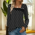 thumbnail image 1 of HOMBOM T-Shirts for Women Trendy Tunic Tops Long Sleeve Crew Neck Tops Black Polka Dot Relaxed Fit Ladies, 1 of 7