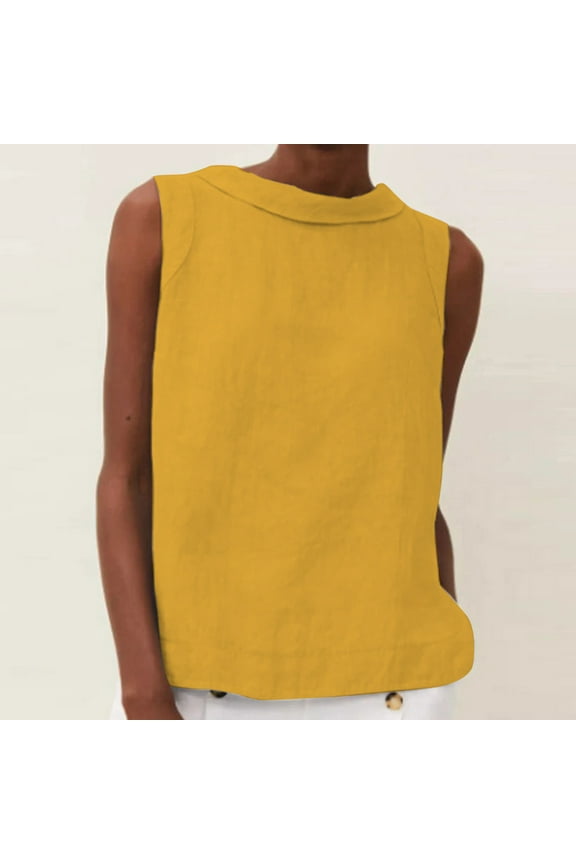 Tank Tops Tops for Women Sleeveless Gold Round Neck Solid Color Dots Tunic Blouse M