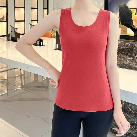 HOMBOM Tank Tops Women Tops for Summer Sleeveless Red Round Neck Solid Color Basic Tee XL