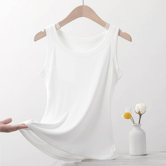 HOMBOM Tank Tops for Women Trendy Ribbed White Camisole Casual Crew Neck Solid Color Sleeveless Slim Tank Blouse