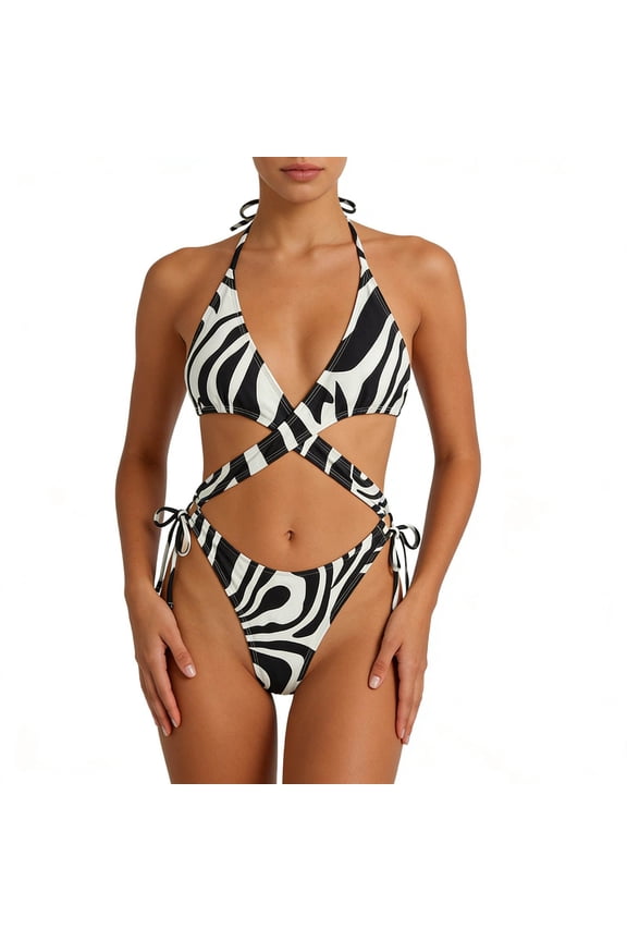 Thong Swimsuits for Women High Cut Swimwear Black One Piece Slimming Cutout Ladies Bathing Suit Tummy Control