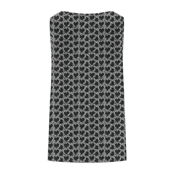 HOMBOM Tops for Women 2025 Black Plus Size Pleated Flowy Heart Print Crew Neck Sleeveless Tunic Blouse