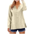 thumbnail image 1 of HOMBOM Tops for Women Cotton Linen Summer Side Split Plus Size Long Sleeve Solid Dressy Casual Khaki V Neck Ladies Blouse, 1 of 9