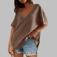 thumbnail image 1 of HOMBOM Tops for Women Fashion Coffee Slit Hem Short Sleeve V Neck Drop-Shoulder Solid Shirts 2XL, 1 of 6