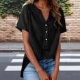 thumbnail image 1 of HOMBOM Tops for Women Lapel Summer V Neck Black Solid Dressy Casual Short Sleeve Womens Blouse Button down, 1 of 9