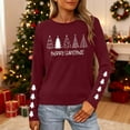 thumbnail image 1 of HOMBOM Tops for Women Long Sleeve Comfy Ugly Crewneck Wine Reindeer Christmas Ladies T Shirts, 1 of 9