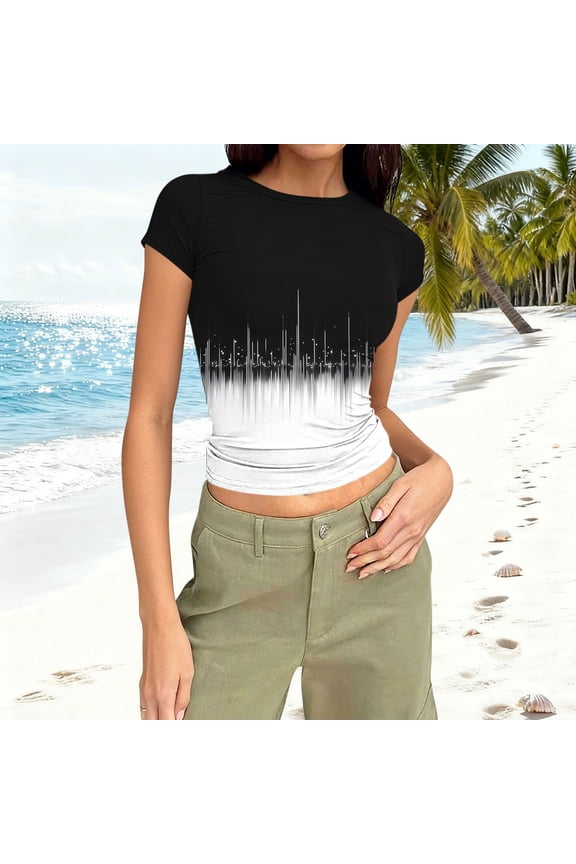 Tops for Women Spring Crewneck Tunic Tops Crop Short Sleeve Slim Fit Y2k Soft Ladies Blouse