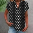 thumbnail image 1 of HOMBOM Tops for Women Summer Black Short Sleeve V Neck Rolled Sleeve Polka Dot Cotton Linen Blouse S, 1 of 5
