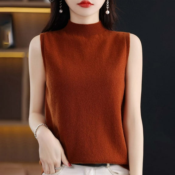 HOMBOM Tops for Women Trendy Summer Cutout Red Crew Neck Solid Color Sleeveless Knitted Vest