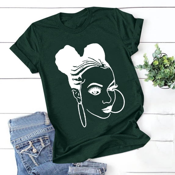 HOMBOM Trendy Shirts for Women Army Green T-shirt Short Sleeve Print Rolled Sleeve Crew Neck Graphic Tee L