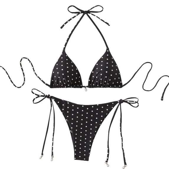 HOMBOM Two Piece Bathing Suit for Women Triangle Bikini Swimwear Black Polka Dot High Cut Womens Swimsuit Summer