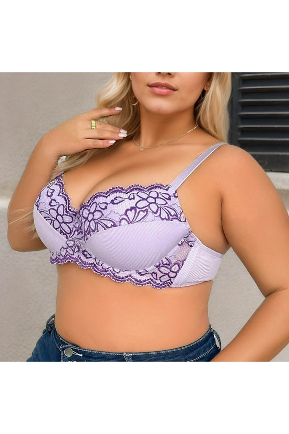 Unlined Bras for Women Balconette 2025 New Plus Size Push-Up Bras Wireless Everyday Purple Spaghetti Straps Brassiere 40DD