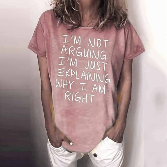 HOMBOM Vacation Tops for Women Crewneck Short Sleeve Pink I'm Not Arguing T-shirts Summer Tops