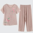 thumbnail image 1 of HOMBOM Valentine Pajamas Women Khaki Floral Short Sleeve Top and Capri Pants Sleep Set 2PC Pajama Sets, 1 of 7
