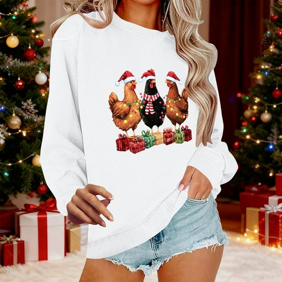 HOMBOM Vintage Sweatshirts for Women Christmas Crewneck Festive White Graphic Merry Adults Sweatshirt Cozy