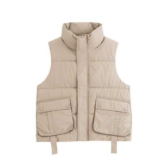 HOMBOM Warm Quilted Vest for Women with Pockets Outwear Sleeveless Yellow Zipper Stand Collar Waistcoat Womens Short