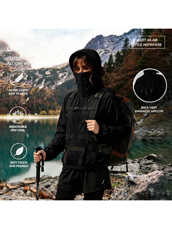 Water Resistant Rain Jacket for Women Lightweight Running Hiking with Pockets Full Face Hood Fall Waterproof Womens Raincoat