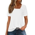 thumbnail image 1 of HOMBOM White Tops for Women Romantic Square Neck Asymmetrical Collar Solid Short Sleeve Loose Blouse 3XL, 1 of 4
