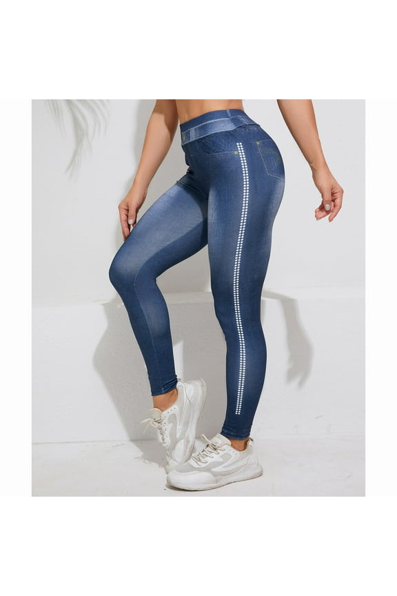 Winter Leggings for Womens High Waist Athletic Blue Sports Ladies Pants Warm L