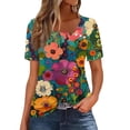 thumbnail image 1 of HOMBOM Women Blouses Dressy Elegant Floral Short Sleeve Square Neck Asymmetrical Collar Loose Blouse L, 1 of 4