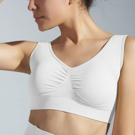 HOMBOM Women Bras Wireless Daily Wear Full Coverage Wire-Free Plus Size White Push-Up Daily Bra M