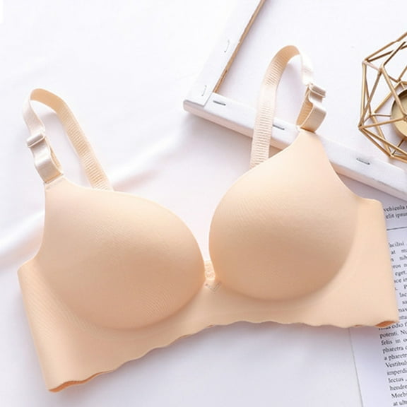 HOMBOM Women Bras Wireless Daily Wear Wire-Free Push-Up Padded Balconette Bra Beige Daily Bra L