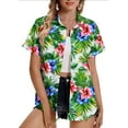 thumbnail image 1 of HOMBOM Women Button down Shirts Green Hawaiian Vacation Floral Short Sleeve Casual Collared Blouses 3XL, 1 of 6
