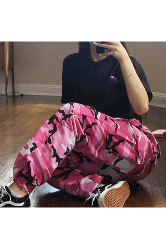 Women Cargo Pants Joggers Hot Pink Slim Straight Camouflage Pants Ankle Casual High Elastic Waist Y2k Pants Women S