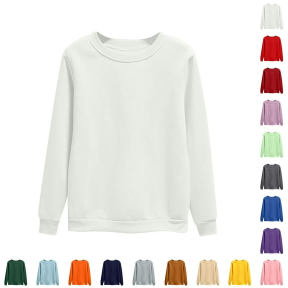 HOMBOM Plain Womens Sweatshirts Trendy Crew Neck Lightweight White Casual Long Sleeve Soft Pullover Sweatshirt 2XL